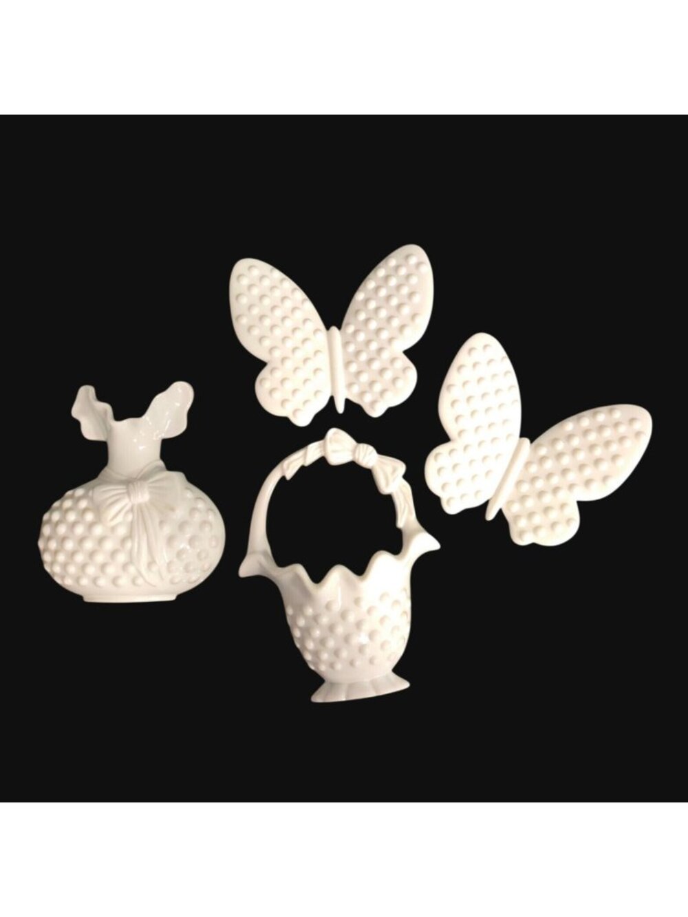 Vintage Butterflies Nursery Wall Plaque Set Burwood White Hobnail decor 1980s